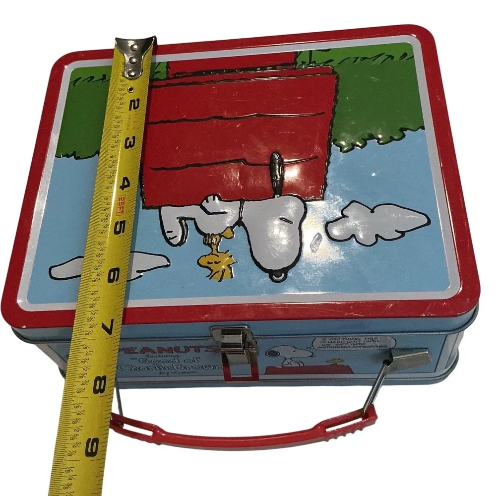 Peanuts Snoopy Woodstock Tin Lunch Box Kids‎ Blue Red EXCELLENT Metal Case
